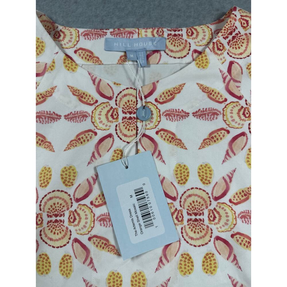 Hill House The Artemis Dress Women's Size Medium Orange Mosaic Print 3/4 Sleeves - Picture 7 of 8